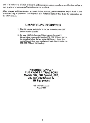 International Cub Cadet® Tractors Service Manual - Models 582, 682, 782, 982 Preview image 3