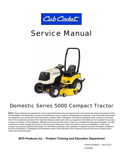 Preview: Cub Cadet 5234, 5252, 5254 Compact Tractor 2002–2004 Service Manual (P/N 769-01633)