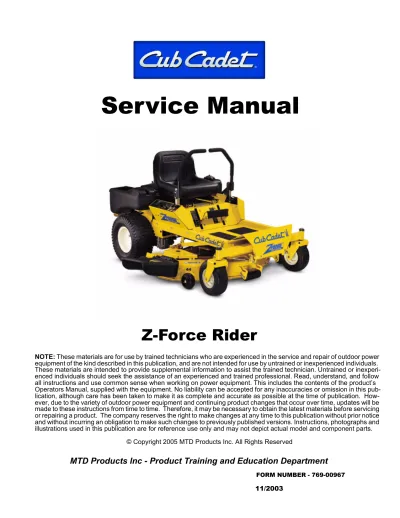 Preview: 2003–2004 Cub Cadet Z-Force Rider Service Manual (P/N 769-00967)