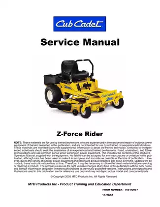 Cub Cadet Z-Force Rider Service Manual - Comprehensive Guide for Technicians Preview image 2
