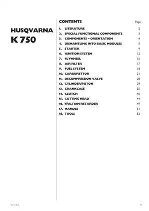 Husqvarna K750 Workshop Manual - Comprehensive Service Guide Preview image 3