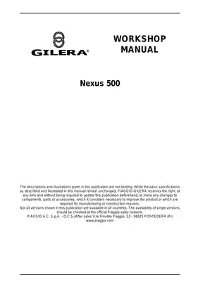 Gilera Nexus 500 Workshop Manual - Comprehensive Service and Repair Guide Preview image 2
