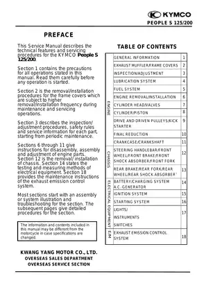 KYMCO People S$ 125/200 Comprehensive Service Manual Preview image 2