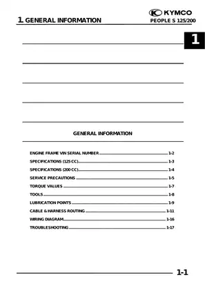 KYMCO People S$ 125/200 Comprehensive Service Manual Preview image 3