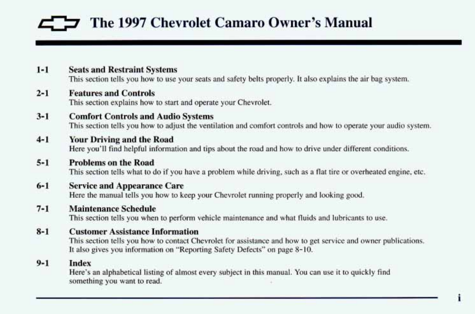 1997 Chevrolet Camaro owners manual Preview image 3