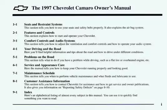 1997 Chevrolet Camaro Owner’s Manual - Comprehensive Guide to Safety and Maintenance Preview image 3