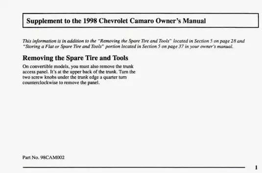 1998 Chevrolet Camaro Owner's Manual Supplement - Essential Maintenance and Repair Guide Preview image 3