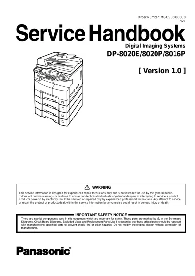 Preview: 2006 Panasonic DP-8020E/8020P/8016P Factory Service Manual (P/N MGCS060808C0)