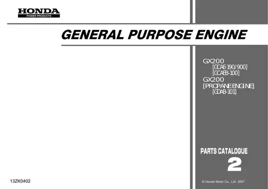 Honda GX200 General Purpose Engine Parts Catalogue and Service Manual Preview image 2