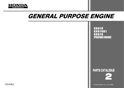 Preview: Honda GX610 General Purpose Engine Parts Catalog Manual (P/N 13ZJ00E2)
