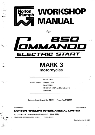Preview: 1975 Norton 850 Commando Mark 3 Workshop Manual (P/N 00–4224)