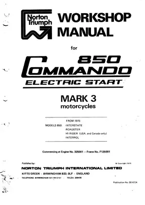 Norton 850 Commando Mark III Workshop Manual (1975) Preview image 1