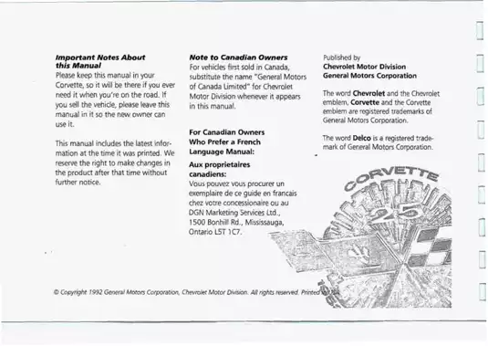 1993 Chevrolet Corvette Owner's Manual - Comprehensive Guide for Owners Preview image 3