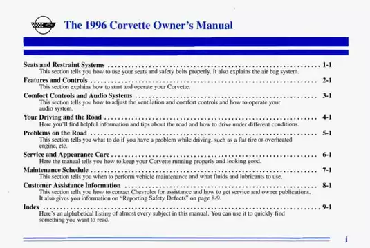 1996 Chevrolet Corvette owners manual Preview image 2