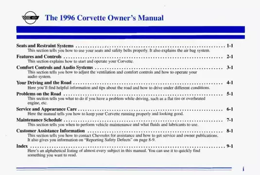 1996 Chevrolet Corvette Owner's Manual - Comprehensive Guide for Your Dream Car Preview image 2