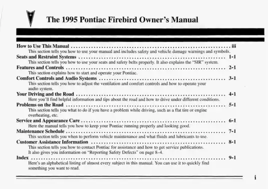 1995 Pontiac Firebird owners manual Preview image 2