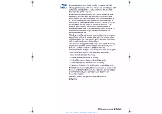 BMW 745i/745Li Owner's Manual (2001) - Complete Guide to Vehicle Control, Maintenance, and Features Preview image 2