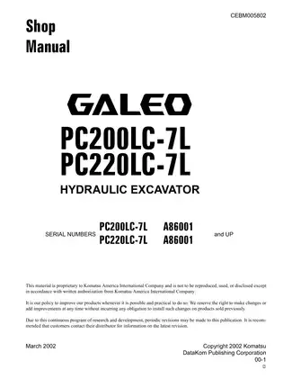 Komatsu PC200LC-7L, PC220LC-7L Galeo hydraulic excavator shop manual Preview image 2