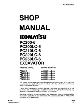 Komatsu PC200-6, PC200LC-6, PC210LC-6, PC220LC-6 PC250LC-6 excavator shop manual Preview image 2