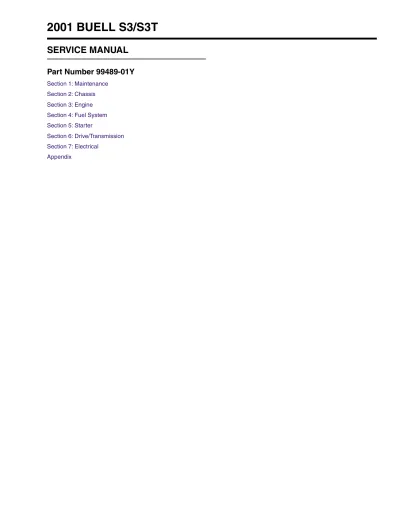Preview: 2001 Buell S3/S3T Thunderbolt Service & Repair Manual (P/N 99489-01Y)