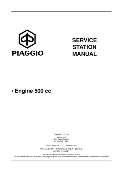 Preview: 2001–2003 Piaggio X9 500cc Factory Service Manual (P/N 594766)