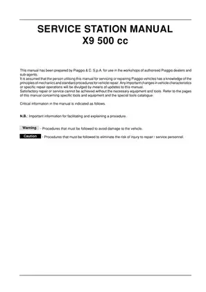 Piaggio X9 500 cc Service Station Manual - Essential Repair and Maintenance Guide Preview image 2