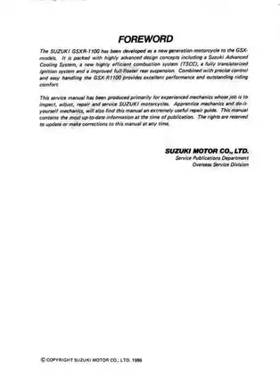 Suzuki GSX-R1100 Service Manual: Ultimate Repair Guide for Mechanics Preview image 2