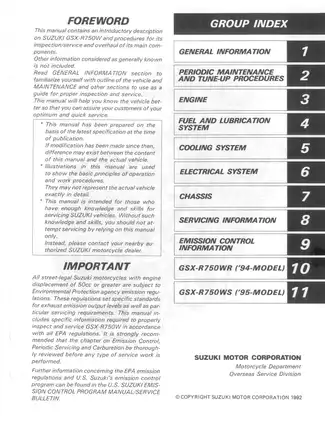 1993-1995 Suzuki GSXR 750 service manual Preview image 3