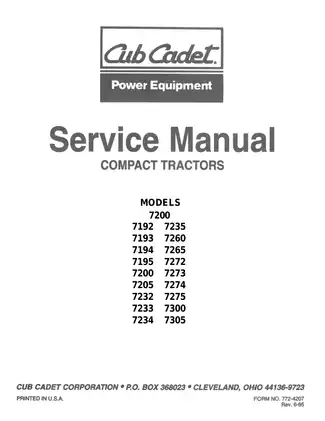 Comprehensive Service Manual for Cub Cadet Compact Tractors Preview image 2