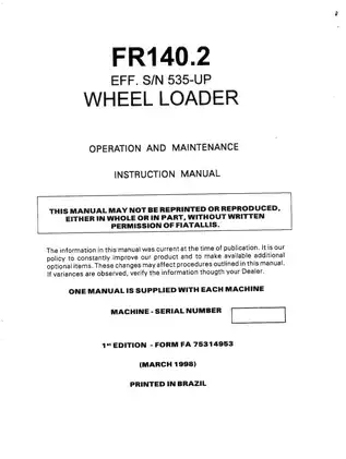 Comprehensive Operation & Maintenance Manual for Fiatallis FR140.2 Wheel Loader Preview image 2