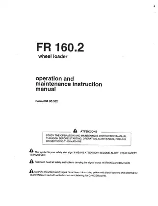 FiatAllis FR 160.2 Wheel Loader Operation and Maintenance Manual Preview image 2