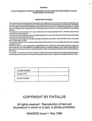 FiatAllis FR 160.2 Wheel Loader Operation and Maintenance Manual Preview image 4