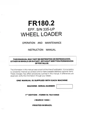 FiatAllis FR180.2 Wheel Loader Operation & Maintenance Manual (1998 Edition) Preview image 2