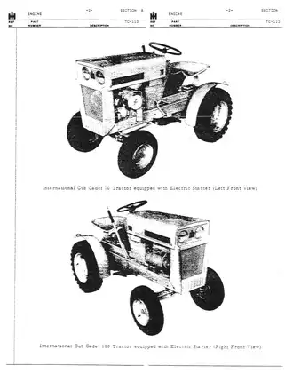 International IH Cub Cadet 70, 100 garden tractor Illustrated Parts List IPL Preview image 4