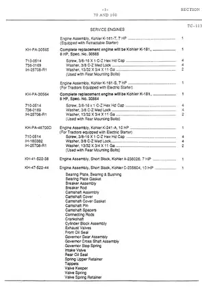 International IH Cub Cadet 70, 100 garden tractor Illustrated Parts List IPL Preview image 5