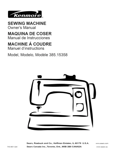 Preview: Kenmore 385.15358 Sewing Machine Owner's Manual (P/N 743-801-324)