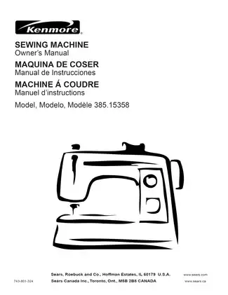 Kenmore 385.15358 sewing machine owners manual Preview image 1