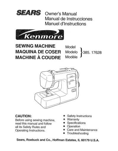Preview: Kenmore 385.17628 Sewing Machine Owner's Manual (P/N IL 60179)