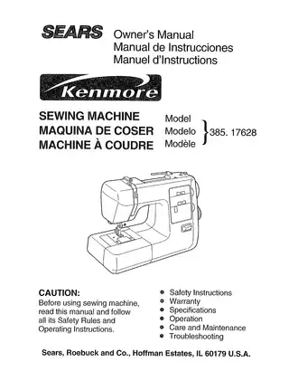 Kenmore 385.176288 sewing machine manual Preview image 1