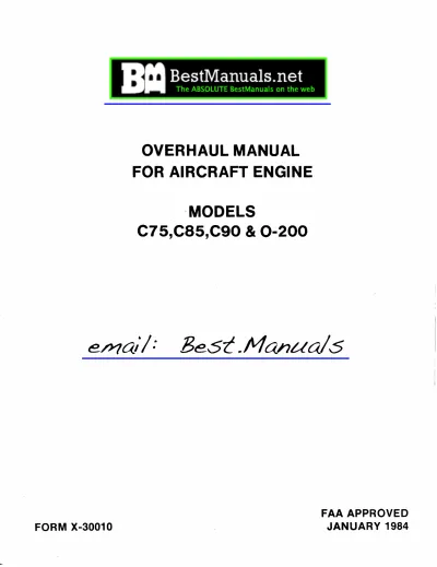 Teledyne Continental C75, C85, C90 & O-200 Engine Aircraft Overhaul Manual 1976-Present (P/N FORM X-30010) – preview page 1