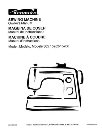 Kenmore Sewing Machine Owner's Manual - Model 385.15202/15208