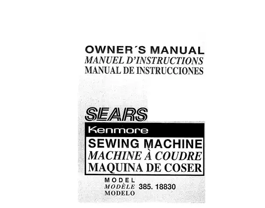 Kenmore 385.18830490, 385.18836090, 385.18830 sewing machine owners manual Preview image 1
