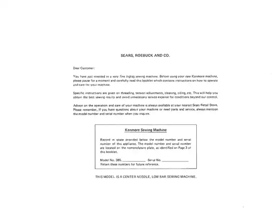 Kenmore Sewing Machine Owner's Manual (Model 385) Preview image 2