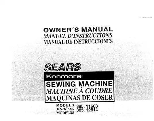 Kenmore 385. 11608490, 385. 12814490 sewing machine owners manual Preview image 1
