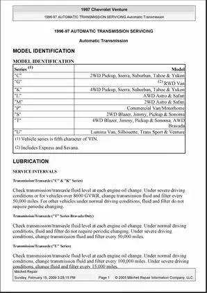 1997-1999 Pontiac Trans Sport Automatic Transmission Servicing