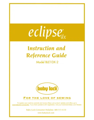Baby Lock Eclipse DX BLE1DX-2 Sewing Machine Factory Service Manual (P/N EI-26(2)-E)