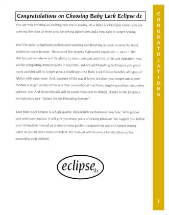 Baby Lock Eclipse DX Instruction and Reference Guide Preview image 3