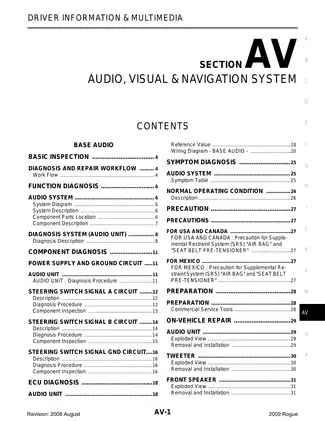 2009 Nissan Rogue Audio, Visual & Navigation System manual Preview image 1