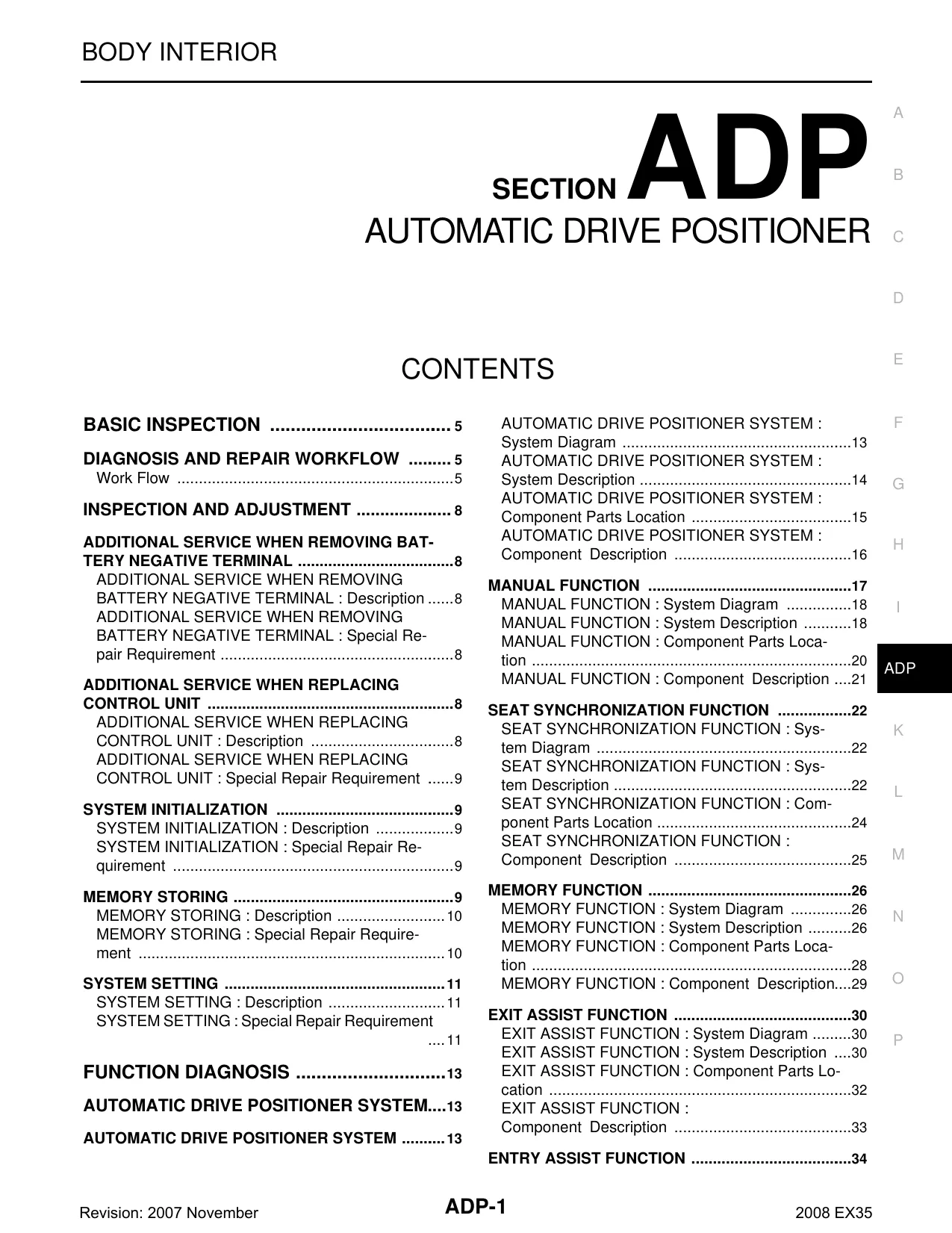 2008 Infiniti EX35 Automatic Drive Positioner manual