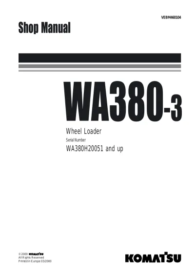 Komatsu WA380-3 Wheel Loader 2000 Shop Manual (P/N VEBM460104)